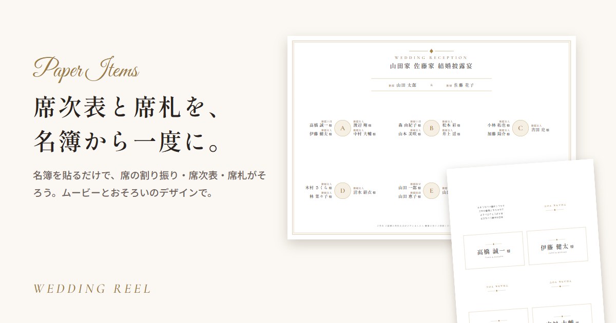 名簿から作った席次表と席札の見本